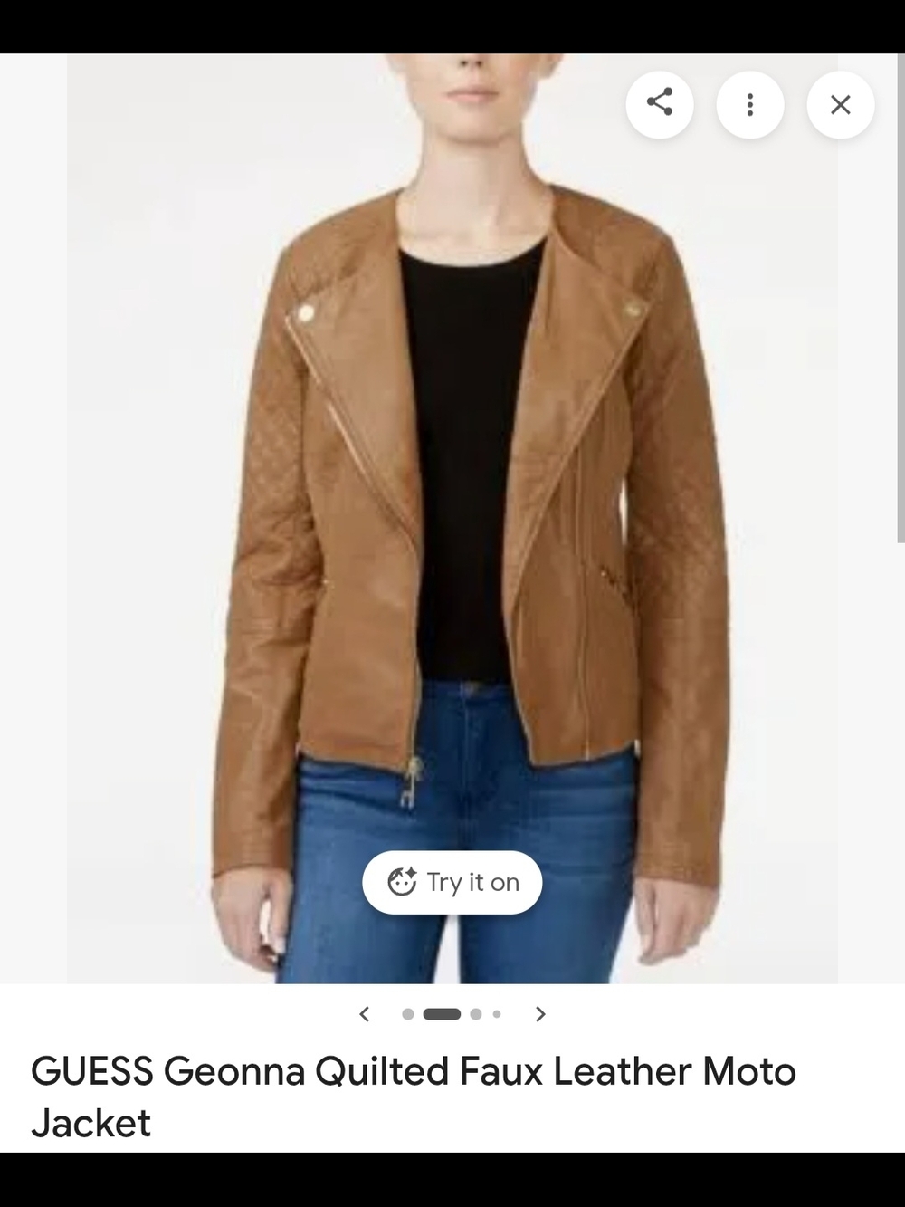 GUESS Geonna Quilted Faux Leather Moto Jacket - COGNAC.
